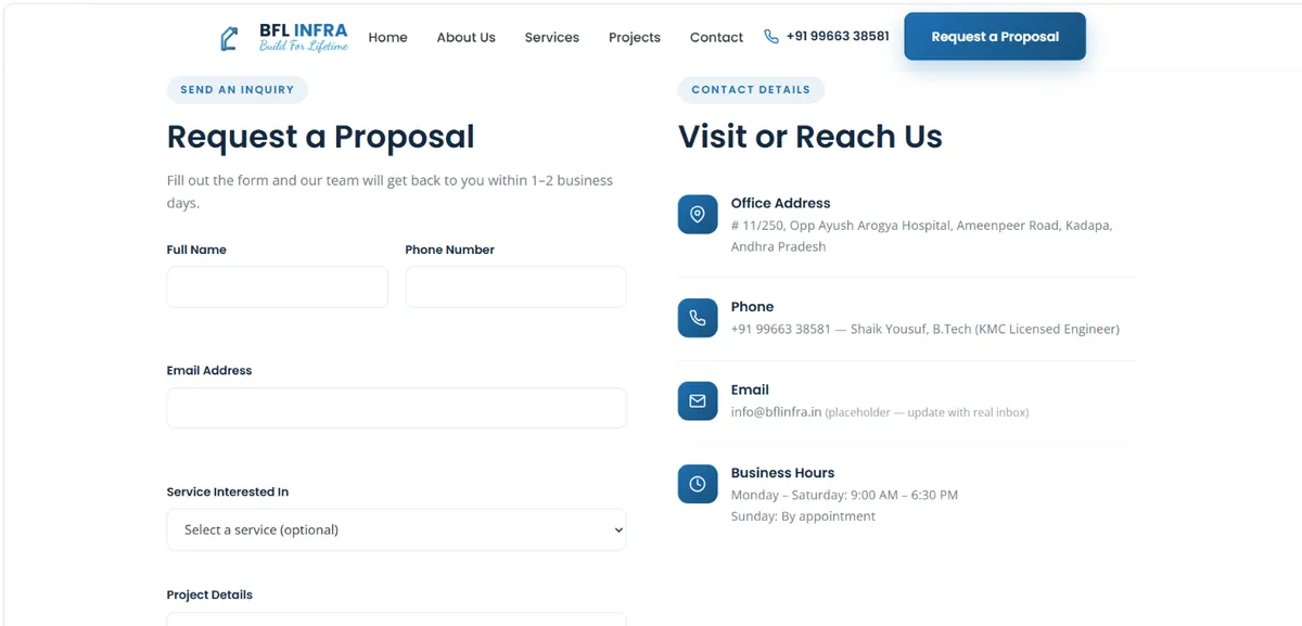 BFL Infra request a proposal form